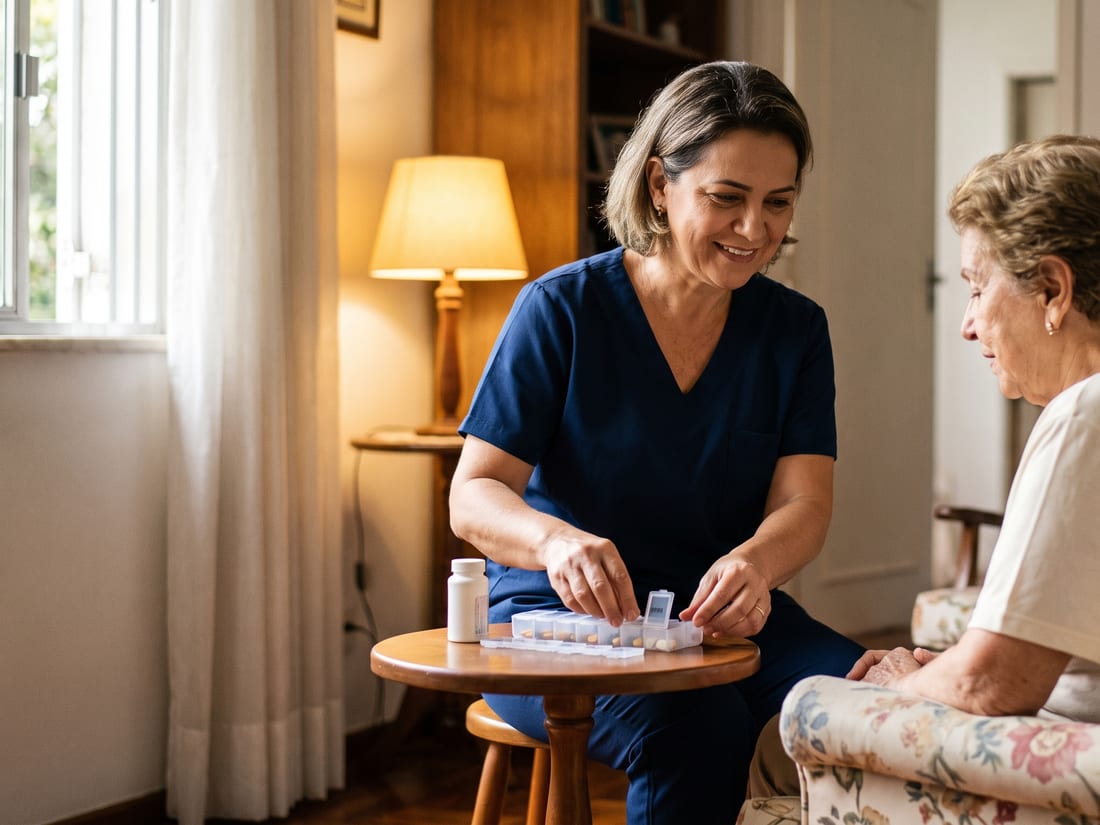 Profissional de enfermagem em atendimento domiciliar